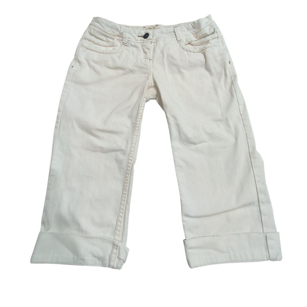 Vintage Y2K Cidra White Cropped Capri Pants Cuffed Ruched Pockets Size 27